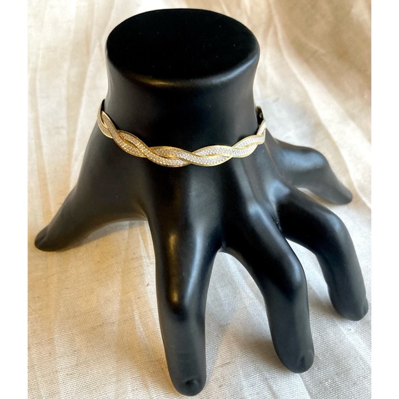 Two-Toned 925 Sterling Silver & Gold Overlay Bracelet Flat Herringbone Twist - Picture 11 of 13